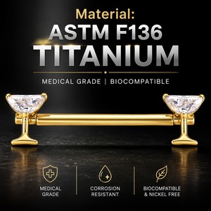 Anillos de pezón de titanio ASTM F136 chapados en oro de 24K con dos dijes de copa y circonitas, joyería corporal <span class=keywords><strong>sexy</strong></span> para bodas y fiestas - Product Image 4