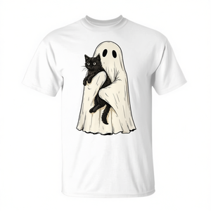 T-shirt vintage pour femme avec fantôme d'Halloween tenant un chat noir - Product Image 2