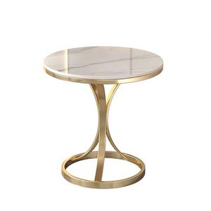 โต๊ะกาแฟสไตล์นอร์ดิกโมเดิร์นเรียบง่าย ชุดโต๊ะข้างโลหะหรูหราเบาๆ พร้อมท็อปหิน ขนาดเล็ก - Product Image 5