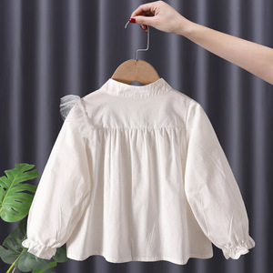 Child Star Circle Girls' Long Sleeve Shirt Stand Collar Cotton Breathable Princess Top For Toddlers And Preschoolers Spring - Product Image 4