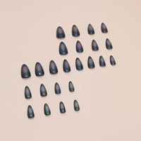 Ongles Stiletto Noirs Longs Effet Œil de Chat à Coller, Fabriqués à la Machine en ABS, 24 Pièces, Couverture Complète, Kit Chrome