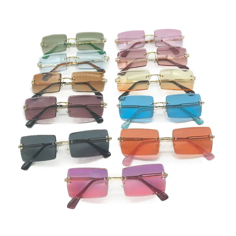 Óculos de sol feminino quadrado, óculos de sol sem aro fashion quadrado, vintage 2022 personalizado 2022