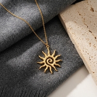 Kalung Liontin Matahari Lapis Emas 18K dari Baja Anti Karat, Rantai Geometris, Perhiasan Fashion untuk Wanita, Hadiah Pesta