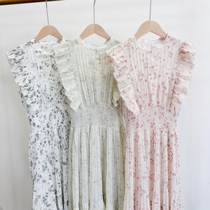 Váy voan xếp ly cổ tròn tay bồng dáng xòe eo cao tôn dáng in họa tiết dành cho nữ - Product Image 2