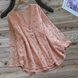 Nouvelle collection printemps, hauts deux pièces pour femmes, style <span class=keywords><strong>littéraire</strong></span> japonais, Mori Girl, broderie, ample, col en V, manches longues, chemises en coton pour femmes, OL - Product Image 1