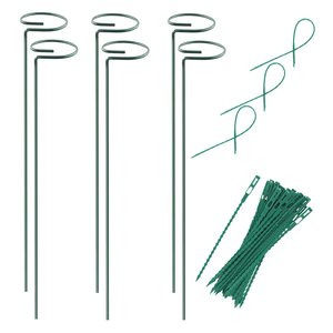Supports pour plantes à tige unique, anneaux en fil métallique vert, support en métal pour <span class=keywords><strong>amaryllis</strong></span>, orchidée, lys, rose, tomates, utilisés avec de l'herbe - Product Image 1
