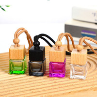 Flacon de parfum pour voiture 8ml vide, en forme de cube, design coloré, avec bouchon en bois et corde