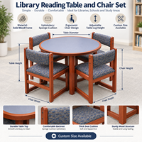 Ensemble table de lecture ronde moderne en bois massif et chaise rembourrée pour zone de discussion de bibliothèque universitaire