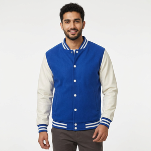 Classic Design Men's Winter Plus Size Varsity Jacket 100% Wool Color <b>Block</b> Button-Up for Autumn Spring Fall School Baseball - Product Image 1