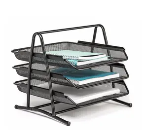 Factory Outlet Office Black Desk Organizer Metal Mesh 3 Tier Document File Tray Desktop