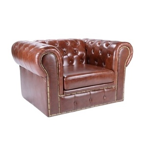 Divano in pelle classica di lusso antico marrone set mobili soggiorno - Product Image 3