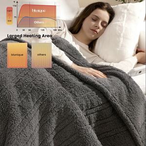Manta Eléctrica de Lana de Cordero, Reversible, Tejido Suave, 6 Niveles de Calor, Calentamiento Rápido para <span class=keywords><strong>Cama</strong></span>, Sofá, Oficina (Gris) - Product Image 3