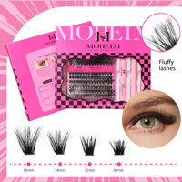 Kit de Cils en Grappes 10-16mm Quatre Longueurs Rose Moelleux Faux Cils Faits Main avec Stylos de Fixation et de Retrait pour Vente en Gros DIY