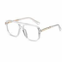 Montures de lunettes carrées style millionnaire # Montures de lunettes optiques unisexes surdimensionnées 60040, monture pilote, gris clair bleu léopard