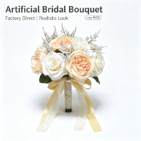 Bouquet de mariée léger et frais avec ruban en dentelle, roses artificielles, fleurs artificielles pour la décoration de la robe de mariée, les photos de mariage