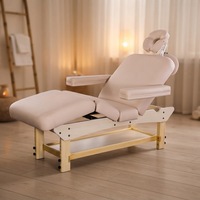 Table de massage en bois de style chinois avec grand rangement, lit de spa incurvé réglable en hauteur pour salon, fabriqué en bois massif