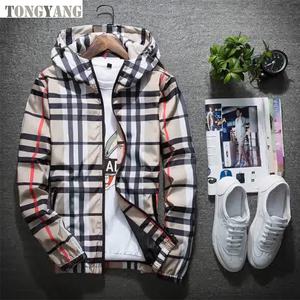 TONGYANG Nueva Chaqueta de Moda para <span class=keywords><strong>Hombre</strong></span> de <span class=keywords><strong>Primavera</strong></span>/Otoño, Abrigo Entallado con Capucha, Versátil, de Cuadros y Manga Larga, Chaquetas Bomber para <span class=keywords><strong>Hombre</strong></span> - Product Image 5
