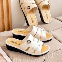 Sandales d'été élégantes pour femmes, antidérapantes, pour la maison, chaussures pour maman, bout ouvert, semelle intérieure en mousse souple, légères et tendance