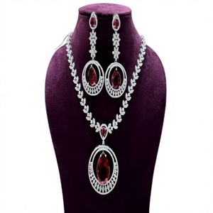 Magnifique ensemble collier et boucles d'oreilles en cristal plaqué argent, strass taille ovale, motif floral, bijoux de mariage pour femme - Product Image 2