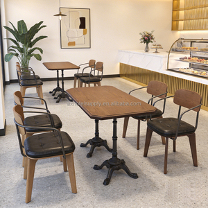 Silla de Comedor Moderna de Estilo Natural con Tapicería de Cuero, Juego de Mesa y Sillas de Madera Cuadradas para Restaurante, Cafetería o Comida Rápida - Product Image 4