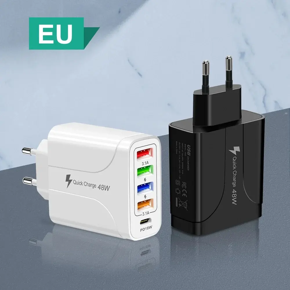 48W PD fast charger EU US UK type-c 4 USB port multiple output adapter mobile phone travel wall charger for macbook