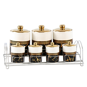 Home Küche Luxus Marmor Design <span class=keywords><strong>Gold</strong></span> 7PCS Keramik Tee Kaffee Zucker Luftdichte Lager behälter Gewürz glas <span class=keywords><strong>Set</strong></span> - Product Image 1