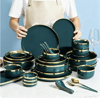 Service de vaisselle en céramique de luxe vert, assiettes à dîner, assiettes à salade, bols à soupe, pour restaurant et hôtel