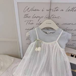 Ensemble robe en tricot tulipe pour filles d'été, t-shirt sans manches et jupe, tenue pour enfants, vêtements doux pour enfants - Product Image 2