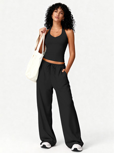 IStapromo Gifts Yoga Tank <b>Top</b> Wide-Leg Pants Set Polyester Drawstring Closure Quick-Dry Breathable Casual Tracksuit Gym Workout - Product Image 4