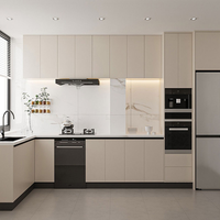 Set Dapur Modular Shaker Modern yang Dapat Disesuaikan, Konstruksi MDF, Ramah Apartemen, Kompatibel dengan Wastafel Island, Warna Krem Beige