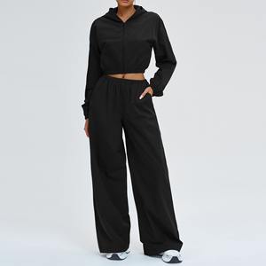 Ensemble 2 pièces pour femmes, protection solaire UPF50+, veste coupe-vent courte et pantalon large, survêtement décontracté - Product Image 2