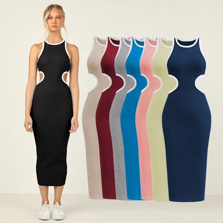 Mulheres vestidos casuais com contornos busto cintura com nervuras malha vestido midi aberto vestido sexy