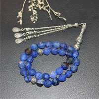 Bracelet de prière musulman en acier inoxydable plaqué argent, 10 mm, coupe diamant, 33 perles, véritable pierre Aqeeq, chapelet islamique
