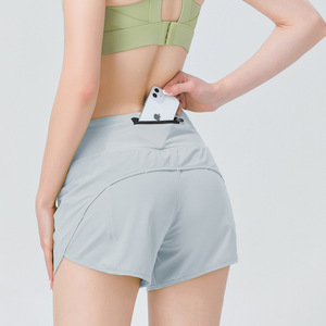 Shorts Deportivos de Cintura Alta para Mujer, Elásticos, de Spandex/Nylon, con Bolsillo para Teléfono, Secado Rápido, Ajuste Holgado, para Gimnasio, Yoga - Product Image 1