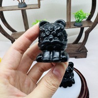 Vente en gros cristal naturel givré obsidienne lion danse ornement en cristal sculpté