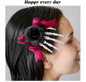Halloween Horror Rose Bow Ghost Hand Side Clip Skeleton Accesorio para el cabello para vajilla y decoraciones de fiesta - Product Image 3