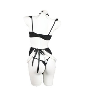 Costume de femme de chambre sexy pour femme, combinaison avec nœud à volants, ensemble de lingerie en satin semi-transparent pour tenue intime - Product Image 4