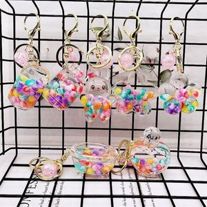 Custom Acrylic Colorful Beads Quicksand Bottle <b>Key</b> <b>Chain</b> Cute Rabbit Oil Floating KeyChain Bags Pendant Small <b>Key</b> Ring Gift - Product Image 2