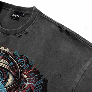 Camisetas de algodón para hombre con lavado ácido, efecto desgastado, transpirables, personalizadas con estampado vintage de ojo grande, costuras rectas, manga corta y cuello redondo. - Product Image 3