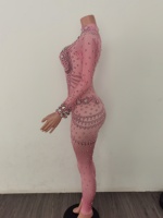 Body sexy à manches longues avec strass et perles Combinaison femme spectacle danse Combishort bal fête club Barboteuses extensibles Combinaison une pièce pour femmes