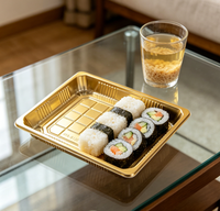 Boîte alimentaire jetable HYX-81201 en PET, design personnalisé, carrée dorée, pour sushis, gâteaux, salades et sandwichs, avec couvercles et compartiments, à emporter