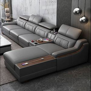 Juego de Sofás Seccionales en Forma de L Modernos de Lujo para Interiores con Sillones Completos, Estructura de Madera y Tapicería de Cuero - 7 Plazas para Sala de Estar - Product Image 4