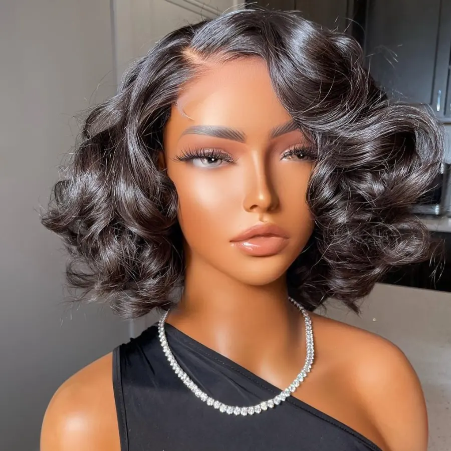 Short Loose Body Wave Lace Front Human Hair Wigs For Black Women Full Hd Frontal Wig Human Hair Ocean Wave Bob Wigs
