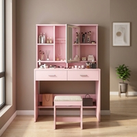 SENYU Coiffeuse moderne rose avec panneaux, étagères de rangement et miroir éclairé pour chambre à coucher