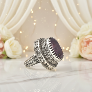 Natural Amethyst Oval <b>Ring</b> 925 Sterling Silver Vintage Style Handmade Gemstone <b>Statement</b> Jewelry Women Designer Cocktail <b>Ring</b> - Product Image 1