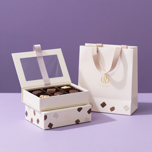 Экологичный Пищевой Логотип, роскошная подарочная упаковка для трюфелей, жесткая бумага, красная Магнитная коробка для шоколада с лентой - Product Image 2