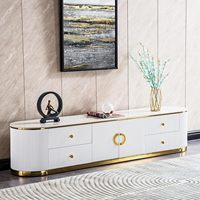 Ensemble de meubles de salon et de salle à manger en bois et marbre de luxe moderne avec cadre doré, table basse et meuble TV blanc, écoresponsable, avec rangement pour chambre à coucher