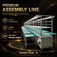 Banc de travail sur mesure pour convoyeur, ligne d'assemblage, table de production en acier inoxydable avec étagère supérieure éclairée pour usine