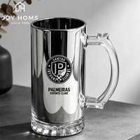 Chope à bière en verre argenté électroplaqué avec poignée, revêtement par pulvérisation, logo laser personnalisé, couleur noire intérieure, vente en gros pour les fêtes et la consommation