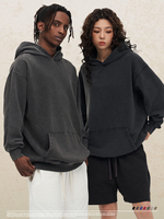 Toptan Günlük Bol Kesim Amerikan Sokak Giyim Tarzı 450gsm Ağır Kumaş %100 Pamuk Yıkanmış Eskitme Görünümlü Kapüşonlu Sweatshirt